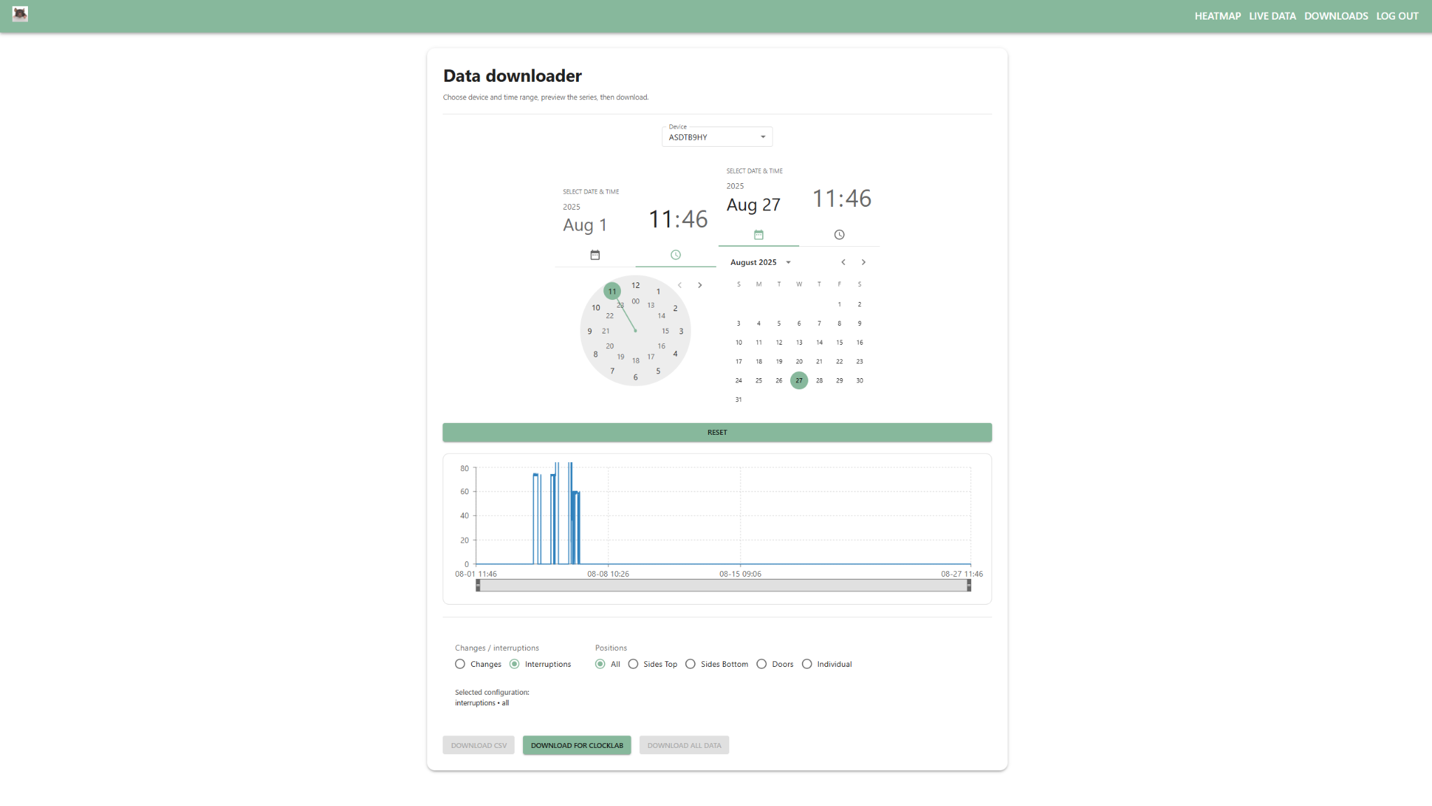 Data downloader screen